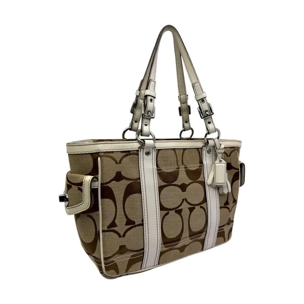 Vintage Coach Signature Brown Khaki Jacquard Canvas Gallery Satchel Tote Bag